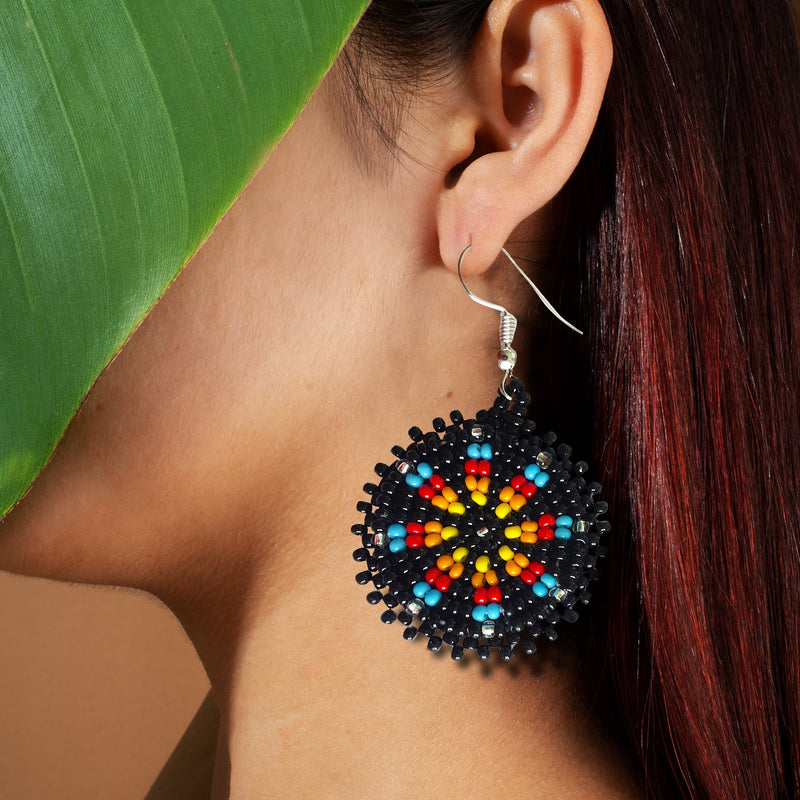 SALE 30% OFF - Cute Round Black Beaded Handmade Earrings For Women