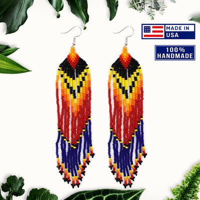 SALE 30% OFF - Blue Red Ethnic Beaded Handmade Earrings For Women