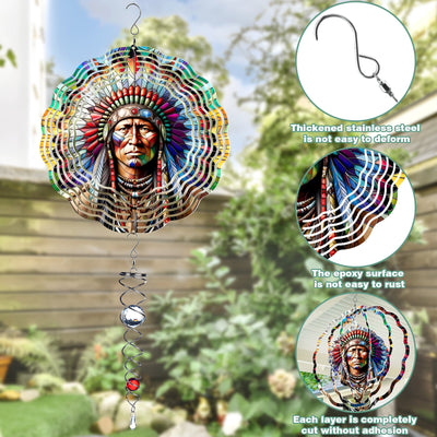 Colorful Native American Old Chief Wind Spinner 020