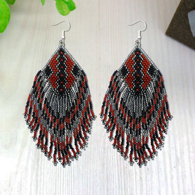 SALE 30% OFF - Brown Grey Beaded Handmade Earrings For Women