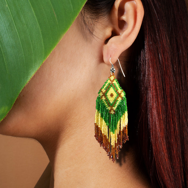 SALE 30% OFF -  Green Seed Bead Pattern Beaded Handmade Earrings For Women