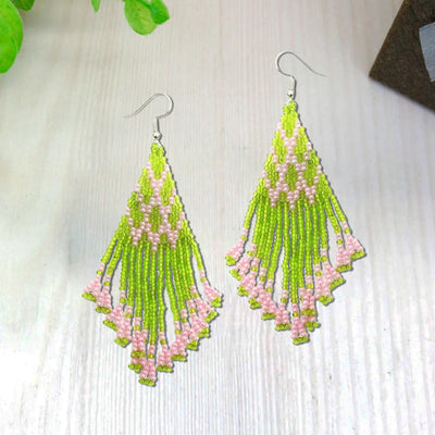 SALE 30% OFF -  Olive Green Seed Beaded Handmade Earrings For Women