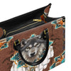 Blue Mandala Feather Wolf Native Leather Handbag WCS020