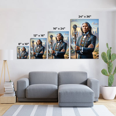 Custom Modern Native American Chief And Scepter Standing Portrait Photo Canvas Art Gift Home Decor