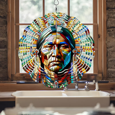 Colorful Native American Geronimo Chief Wind Spinner 014