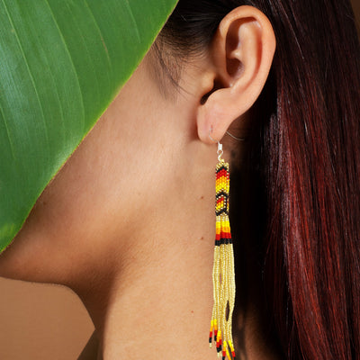 SALE 30% OFF - Gold Extra Long Pattern Beaded Handmade Earrings For Women Native Style