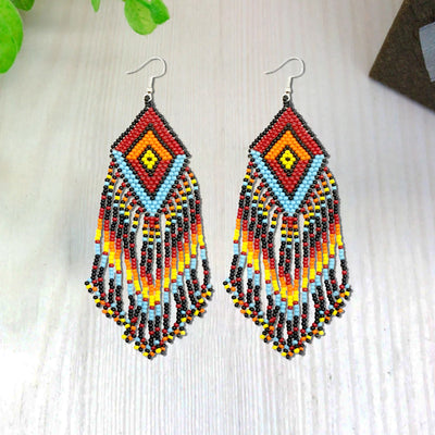 SALE 30% OFF - Native Style Multi-Color Long Beaded Handmade Earrings For Women