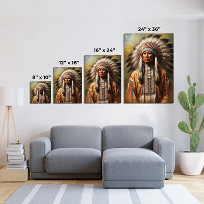 Custom Native American Chief Portrait Photo Canvas Art Gift Home Decor