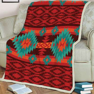 Native American Style Red Pattern Fleece Blanket