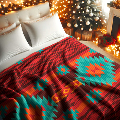 Native American Style Red Pattern Fleece Blanket