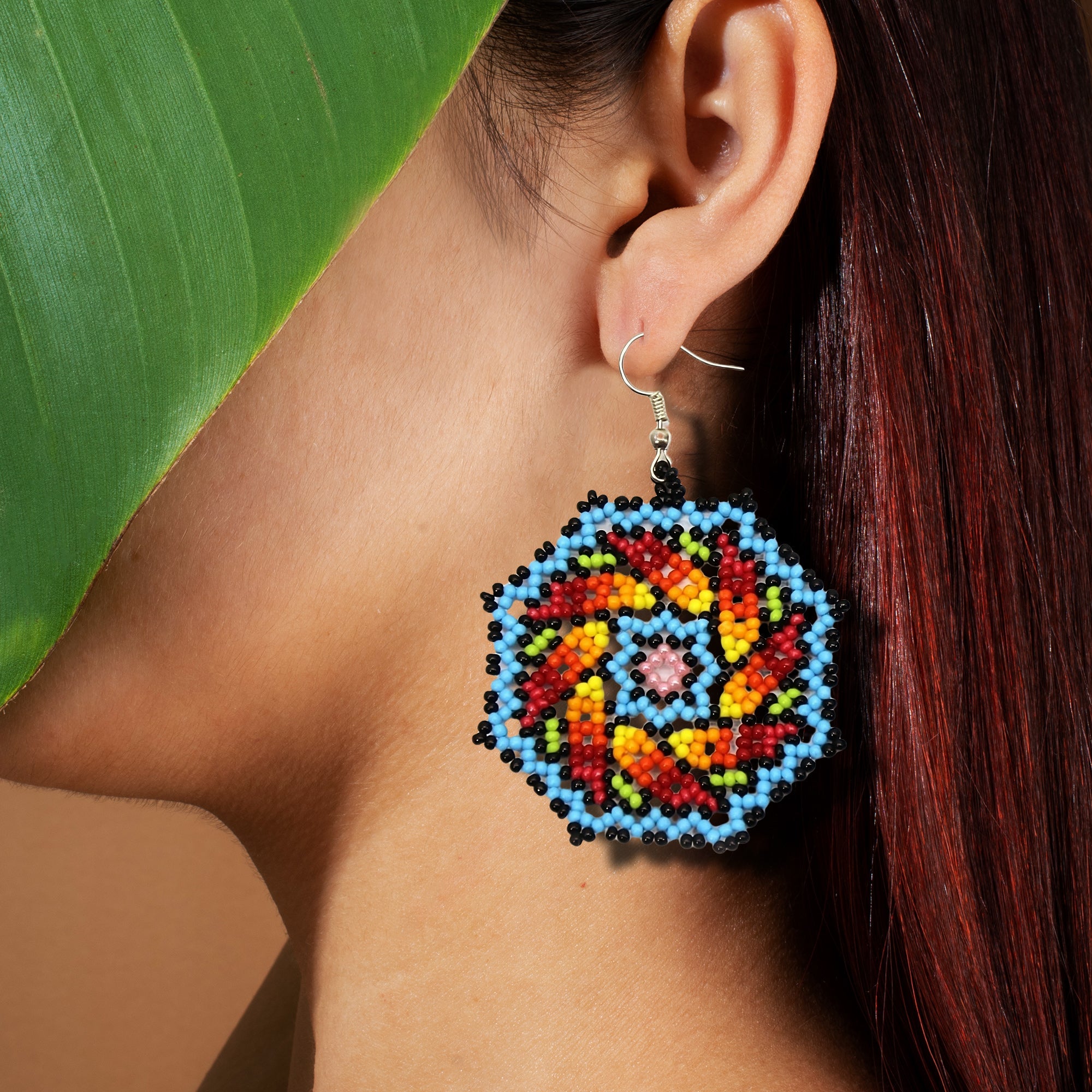 SALE 30% OFF - Octagon Blue Multi-Color Bohemian Beaded Handmade Earrings For Women