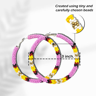 SALE 30% OFF - Handmade 3-Inch Hoop Round Pattern Beaded Earrings for Women