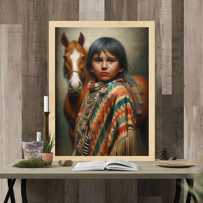 Custom Native American Child and The Horse Portrait Photo Canvas Art Gift Home Decor