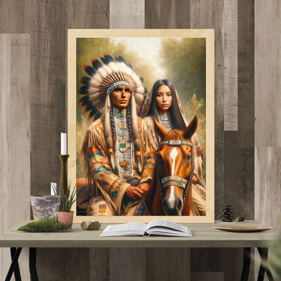 Custom Native American Couple And the Horse Photo Canvas Art Gift Home Decor