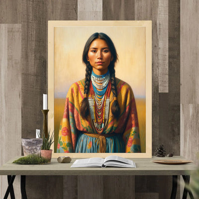 Custom Native American Women Standing Photo Canvas Art Gift Home Decor