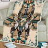 Native American Buffalo Head Motifs Fleece Blanket, Turiquoise Native Indian Pattern Feather Fleece Blanket