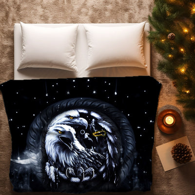 Native American Style Black Night Eagle Birds Soft and Warm Fleece Blanket