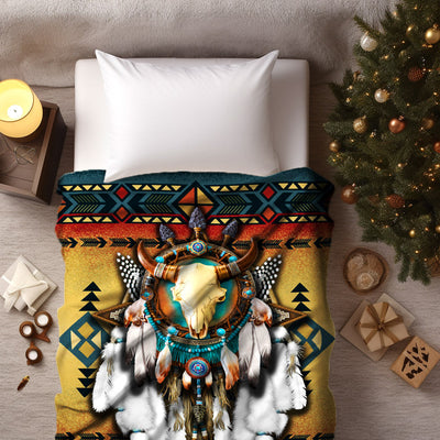 Native American Style Bull Patterns Soft and Warm Fleece Blanket