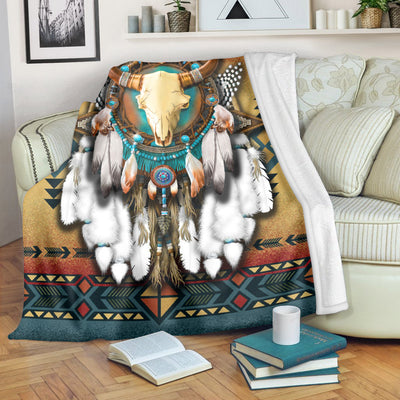 Native American Style Bull Patterns Soft and Warm Fleece Blanket