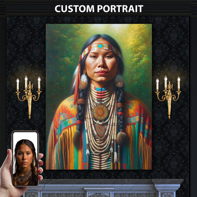 Custom Native American Women Portrait Photo Canvas Art Gift Home Decor