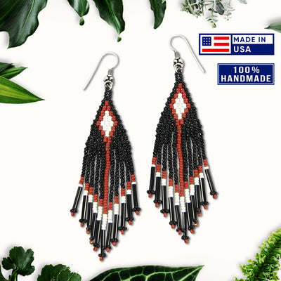 SALE 30% OFF -  Black Seed Bead Pattern Beaded Handmade Earrings For Women