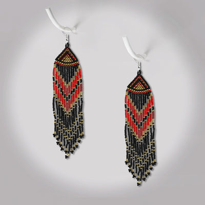 SALE 30% OFF - Red Black Long Beaded Handmade Earrings For Women