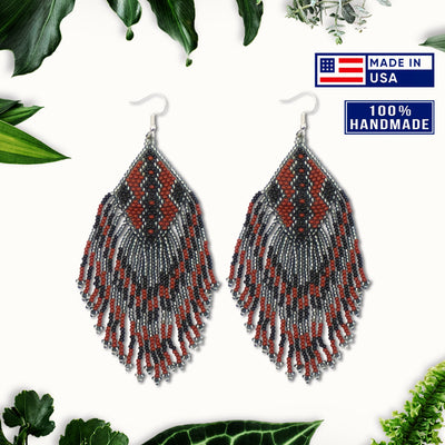 SALE 30% OFF - Brown Grey Beaded Handmade Earrings For Women