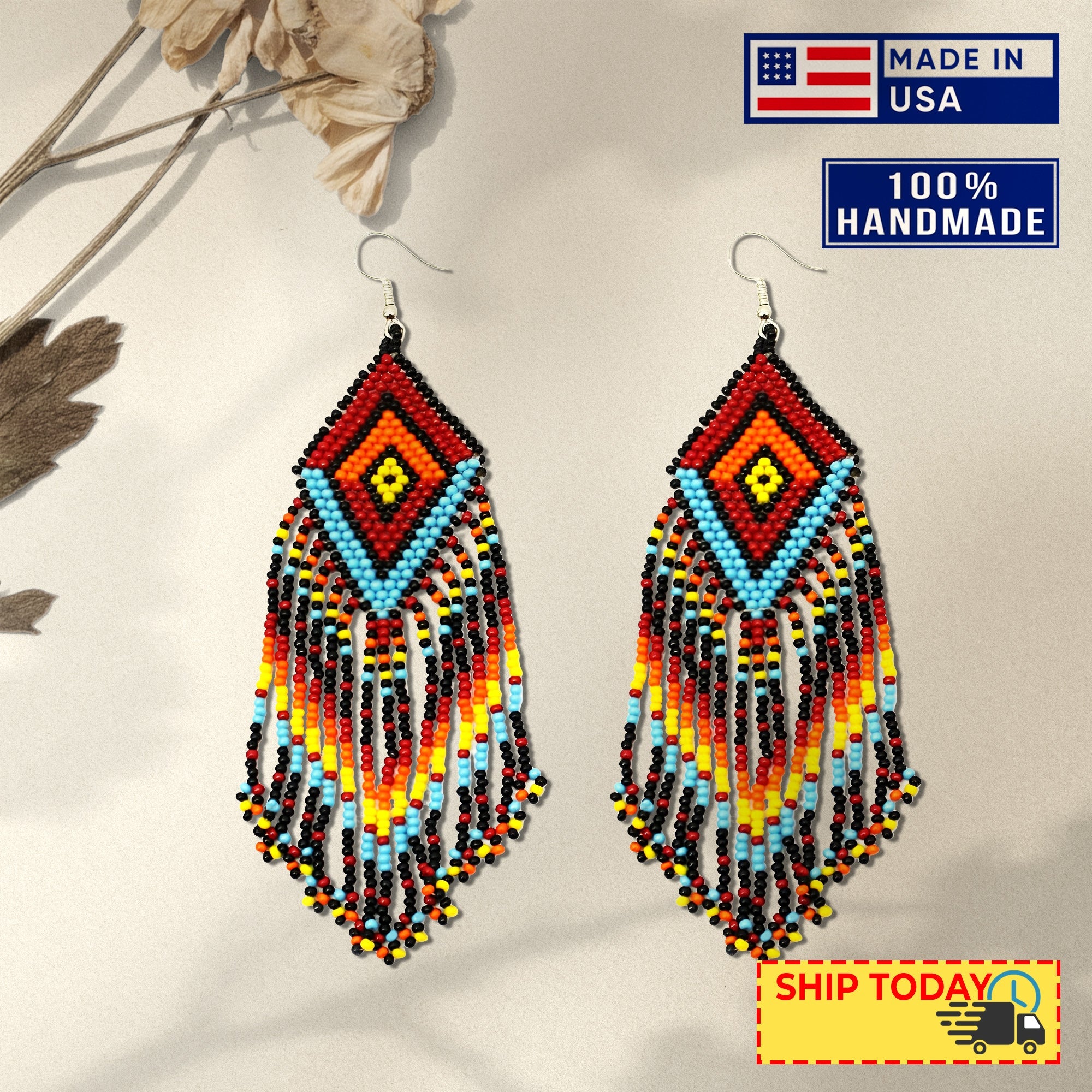 SALE 30% OFF - Native Style Multi-Color Long Beaded Handmade Earrings For Women