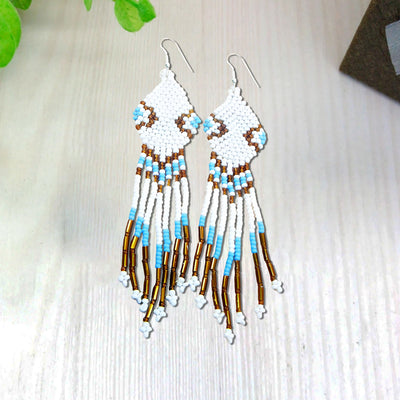 SALE 30% OFF - White Seed Beaded Handmade Earrings For Women