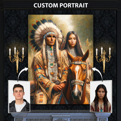 Custom Native American Couple Portrait Photo Canvas Art Gift Home Decor