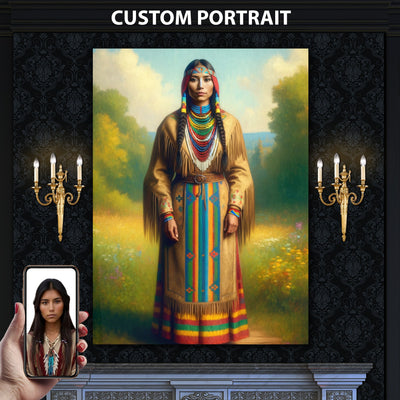 Custom Native American Women Standing Photo Canvas Art Gift Home Decor