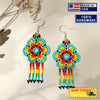 SALE 30% OFF - Ethnic Flower Turquoise Chandelier Beaded Handmade Earrings For Women