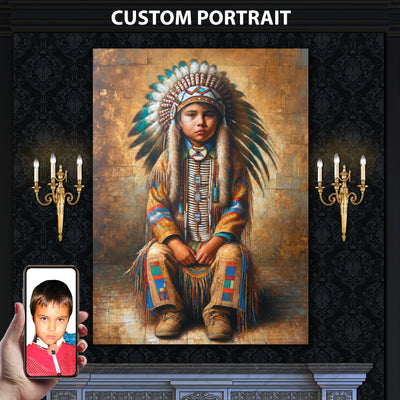 Custom Native American Child Photo Canvas Art Gift Home Decor