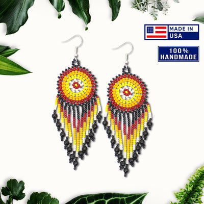 SALE 30% OFF - Black Medallion Beaded Handmade Earrings For Women