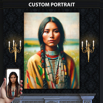 Custom Native American Women Portrait Photo Canvas Art Gift Home Decor