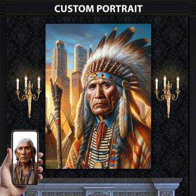 Custom Native American Chief Portrait Photo Canvas Art Gift Home Decor