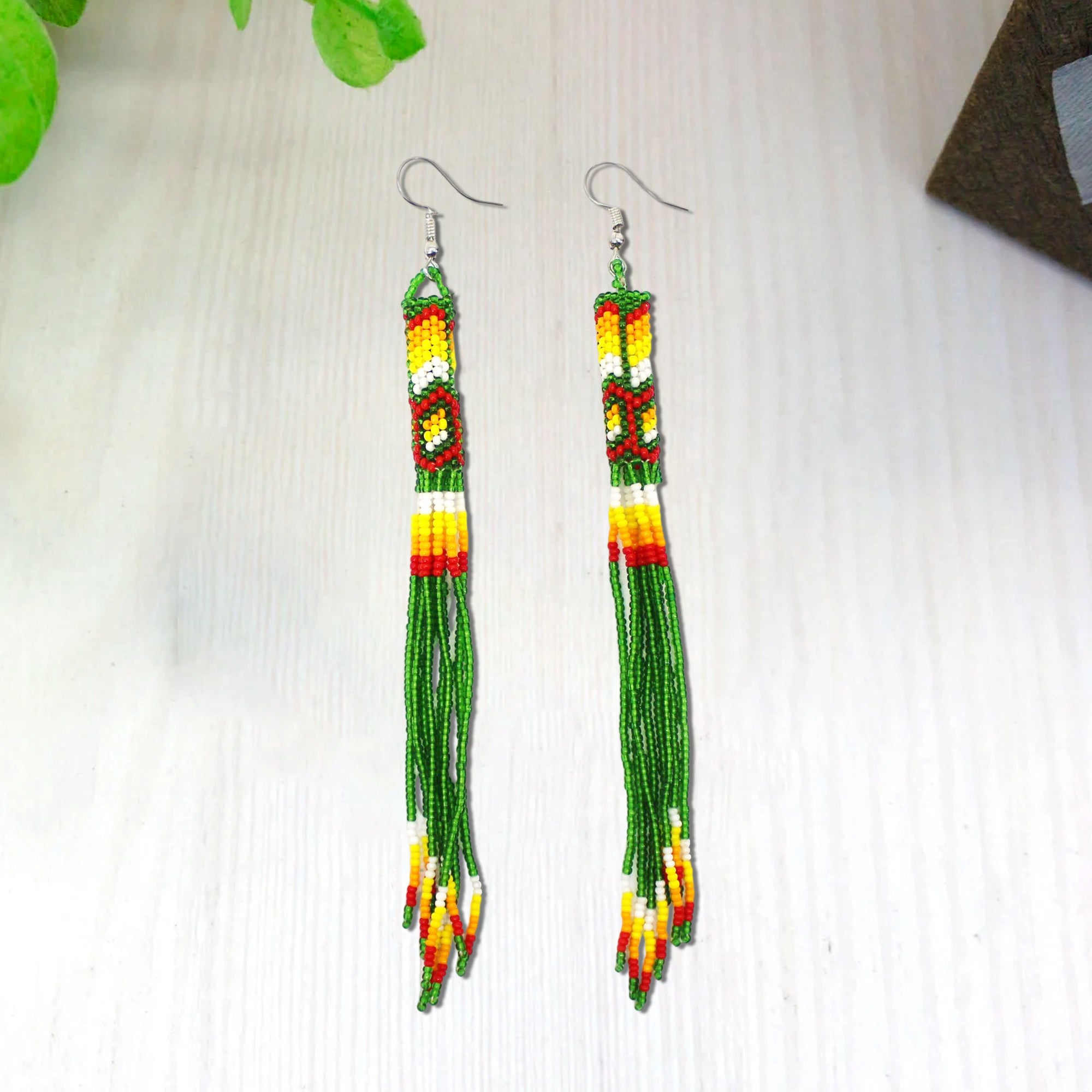 SALE 30% OFF - Green Extra Long Beaded Handmade Earrings For Women