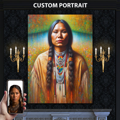 Custom Native American Women Portrait Photo Canvas Art Gift Home Decor