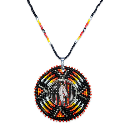 SALE 30% OFF - Native Flag Sunburst Handmade Beaded Wire Necklace Pendant Unisex With Native American Style