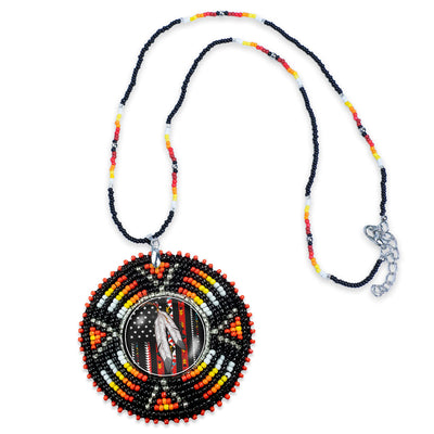 SALE 30% OFF - Native Flag Sunburst Handmade Beaded Wire Necklace Pendant Unisex With Native American Style