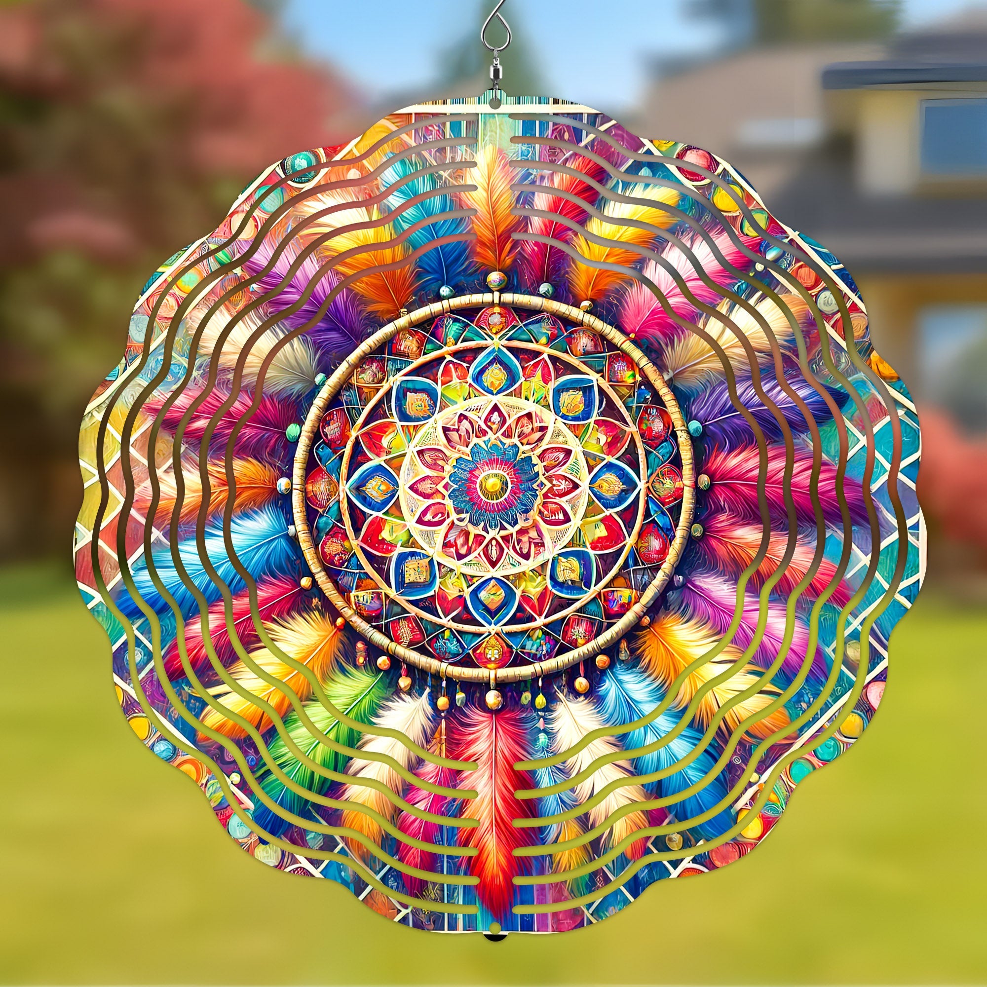 Colorful Native American Feather Dreamcatcher Wind Spinner