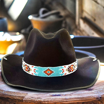 SALE 30% OFF - Turquoise Blue Turtle Beaded Cowboy Hat Band Waist Belt IBL