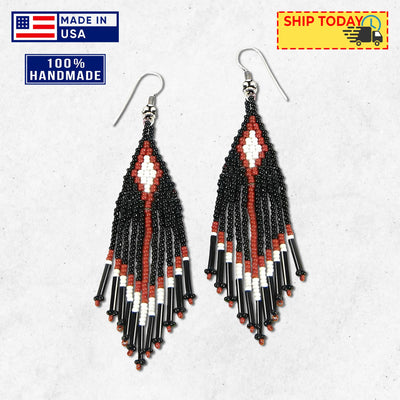 SALE 30% OFF -  Black Seed Bead Pattern Beaded Handmade Earrings For Women