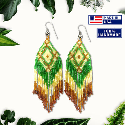 SALE 30% OFF -  Green Seed Bead Pattern Beaded Handmade Earrings For Women