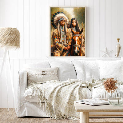 Custom Native American Couple And the Horse Photo Canvas Art Gift Home Decor