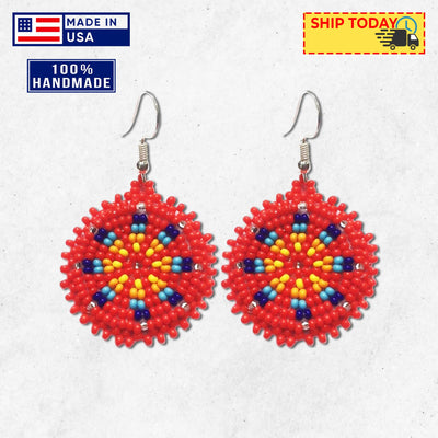 SALE 30% OFF - Cute Round Red Beaded Handmade Earrings For Women