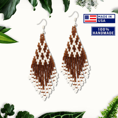 SALE 30% OFF - Seed Bead Brown Pattern Beaded Handmade Earrings For Women