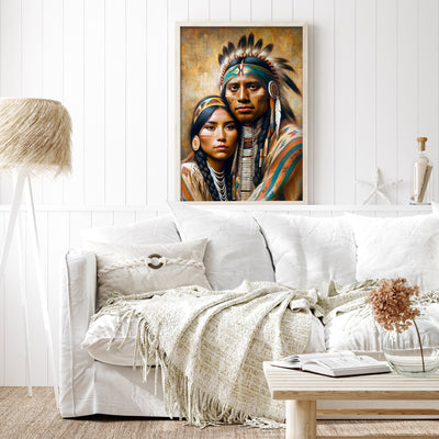 Custom Native American Couple Portrait Photo Canvas Art Gift Home Decor