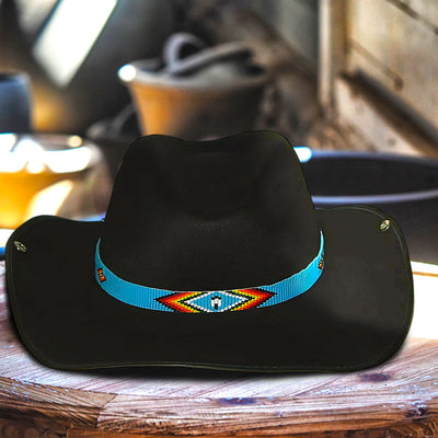 SALE 30% OFF - Turquoise Blue Red Black man’s Symbol Beadwork Cowboy Hat Band Waist Belt IBL