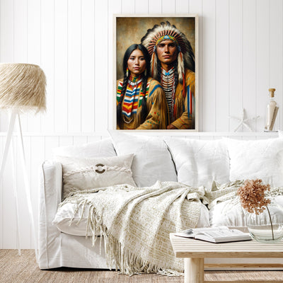 Custom Native American Couple Portrait Photo Canvas Art Gift Home Decor